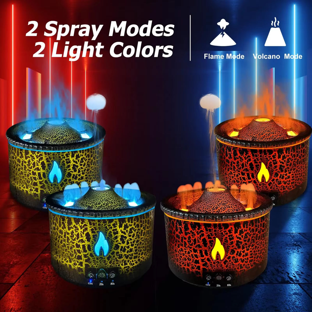 Transform Your Space with the Volcanic Flame Ultrasonic Humidifier and Aroma Diffuser - Portable Night Light & Fragrance Enhancer