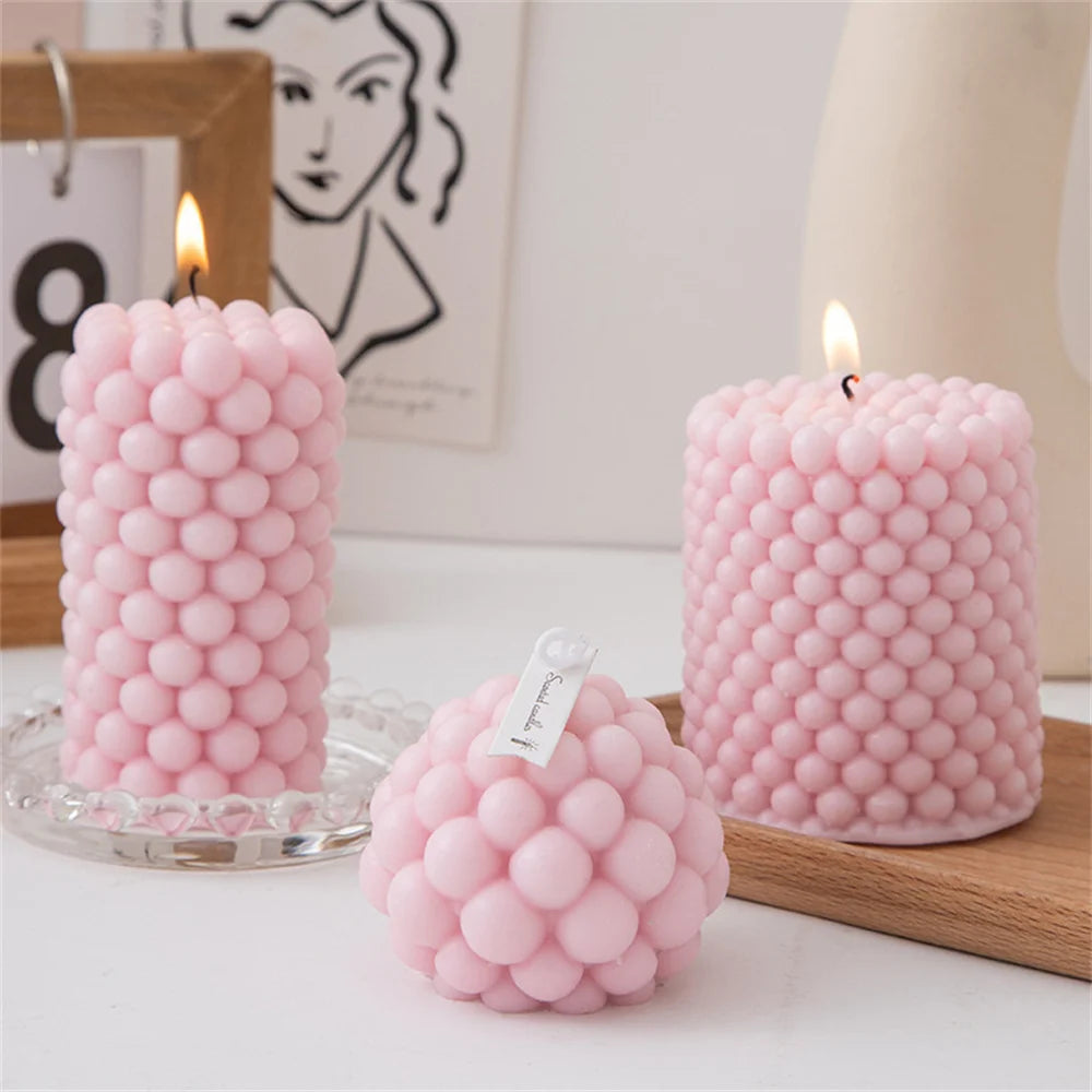 2PCS 3D Bubble Candle Mold, Spherical Resin Candle Mold, Cylindrical Candle Making Silicone Mold, Silicone Gypsum Mold