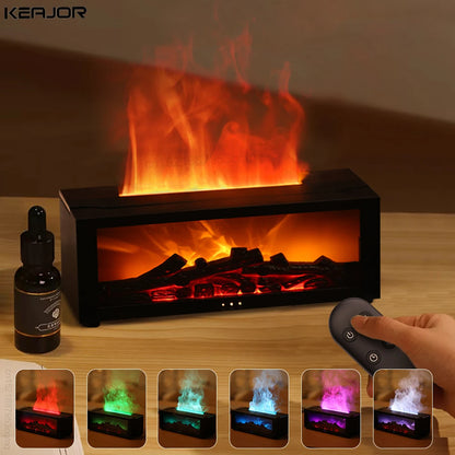 Transform Your Space with the Aroma Humidifier Flame Essential Oil Diffuser - Enjoy Soothing Aromatherapy and Vibrant RGB Lighting with Remote Control