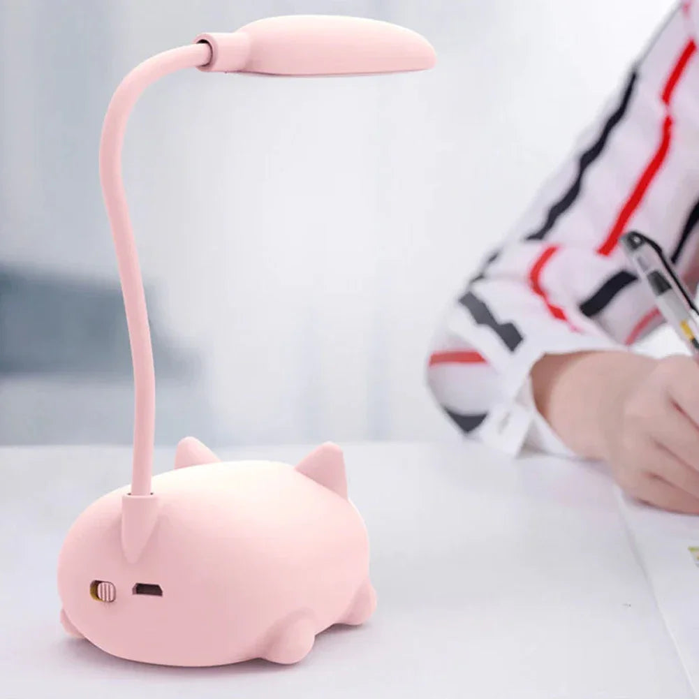 Charming Cartoon Cat LED Desk Lamp - Rechargeable, Adjustable, and Perfect for Kids' Rooms and Study Spaces