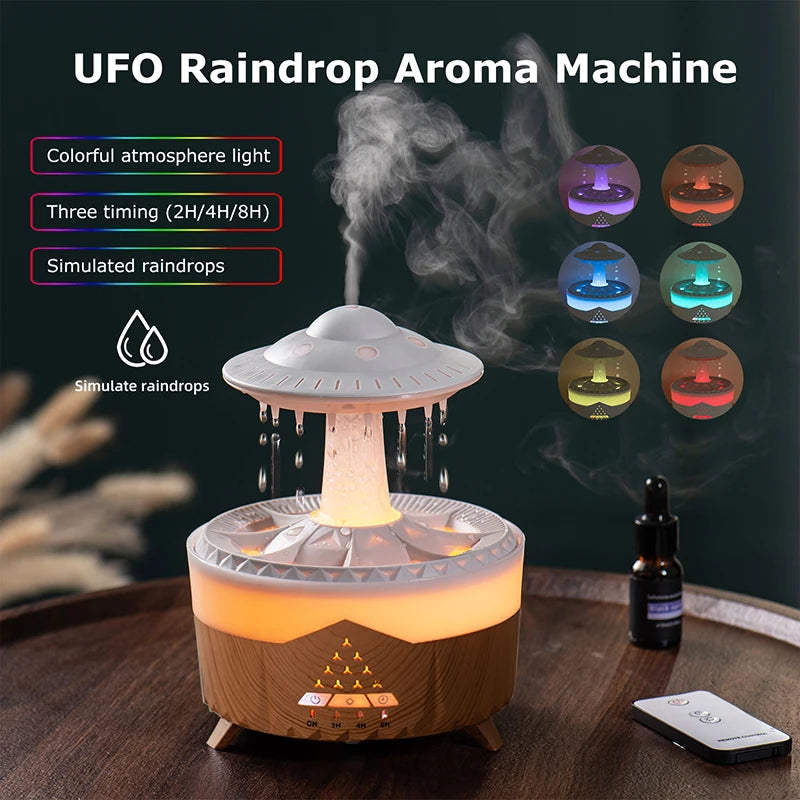 Transform Your Space with the UFO Raindrop Aroma Diffuser - Essential Oil Diffuser with Remote Control and 7 Colorful Lights for a Relaxing Home Atmosphere
