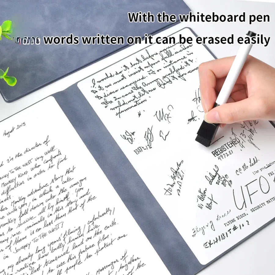 Stylish A5 Reusable Whiteboard Notebook Set - Complete with Pen, Erasing Cloth & Weekly Planner for Effortless Organization