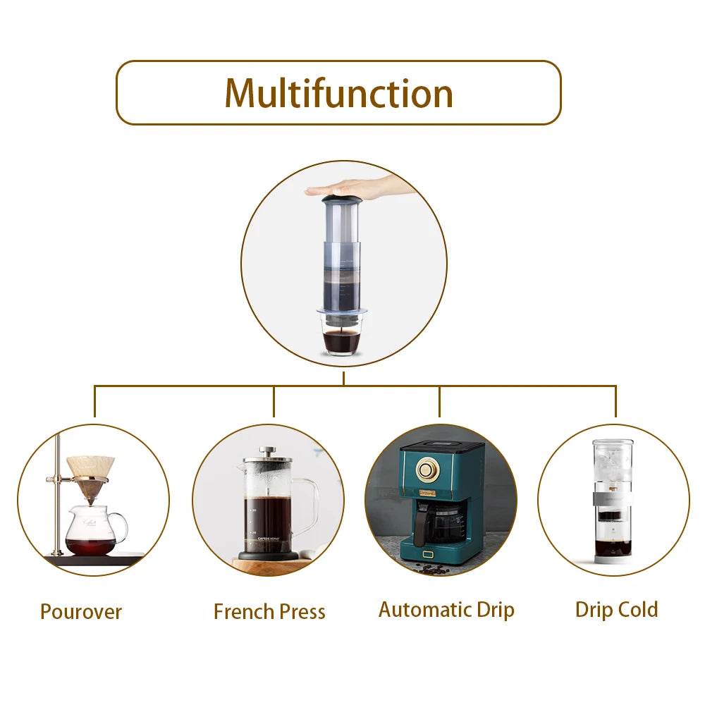 Experience Barista-Quality Coffee Anywhere with the Portable Espresso Maker French Press - Complete with Filters and Accessories