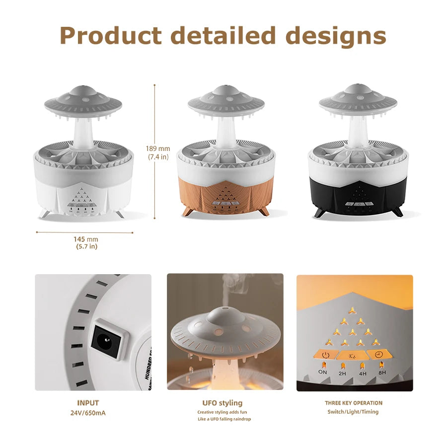 Transform Your Space with the UFO Raindrop Aroma Diffuser - Essential Oil Diffuser with Remote Control and 7 Colorful Lights for a Relaxing Home Atmosphere