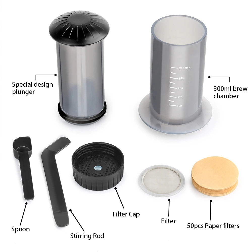 Experience Barista-Quality Coffee Anywhere with the Portable Espresso Maker French Press - Complete with Filters and Accessories