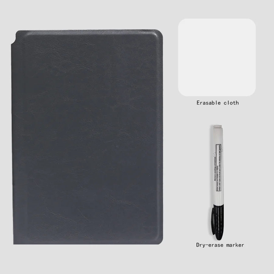 Stylish A5 Reusable Whiteboard Notebook Set - Complete with Pen, Erasing Cloth & Weekly Planner for Effortless Organization
