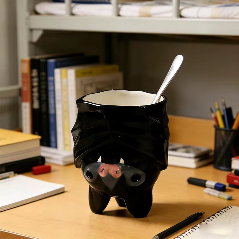 Adorable Handmade 3D Upside Down Bat Mug - Unique Animal Design with Stable Base for Coffee and Tea Lovers