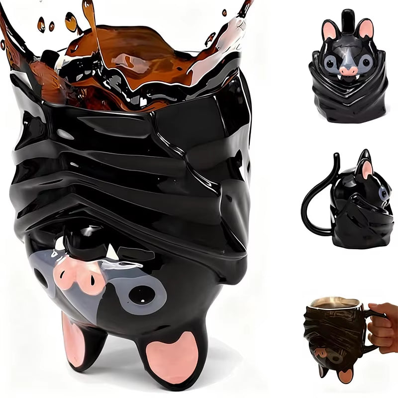 Adorable Handmade 3D Upside Down Bat Mug - Unique Animal Design with Stable Base for Coffee and Tea Lovers