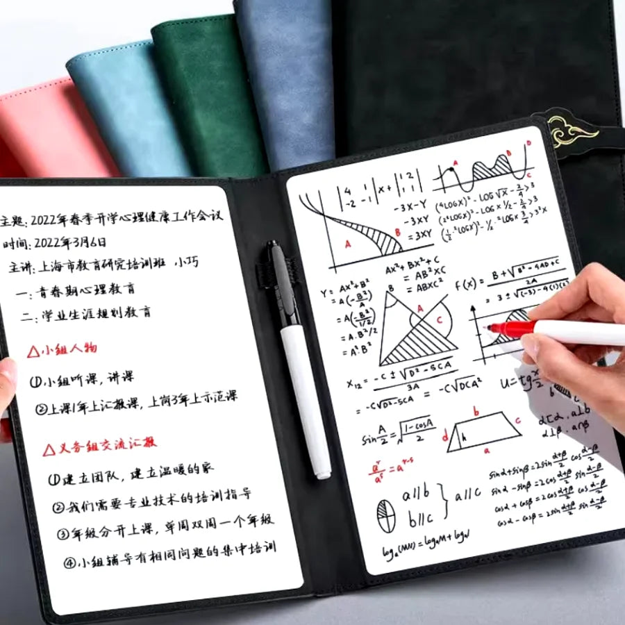 Stylish A5 Reusable Whiteboard Notebook Set - Complete with Pen, Erasing Cloth & Weekly Planner for Effortless Organization