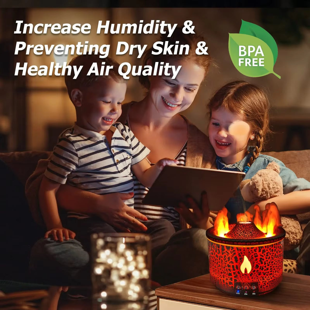 Transform Your Space with the Volcanic Flame Ultrasonic Humidifier and Aroma Diffuser - Portable Night Light & Fragrance Enhancer