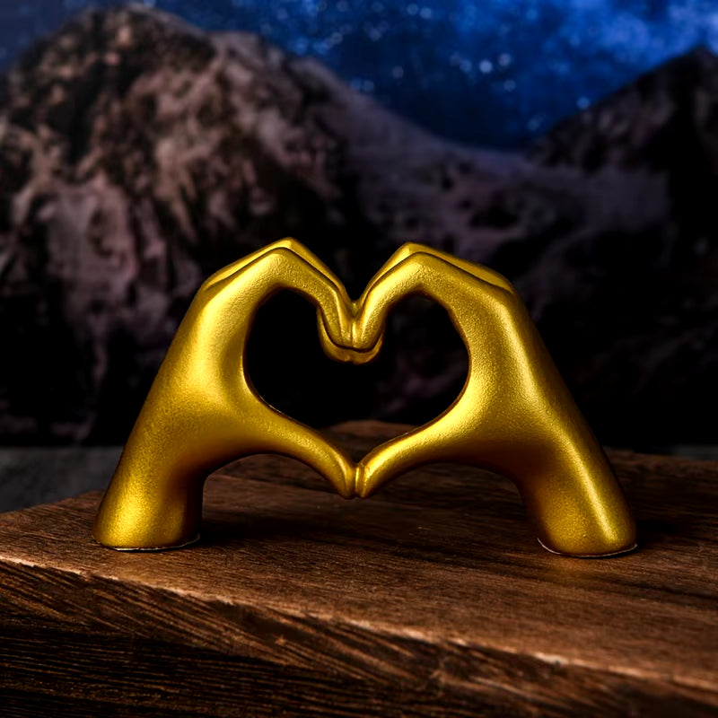 Exquisite Gold Heart Hand Statue - Elegant Love Gesture Sculpture for Your Living Space