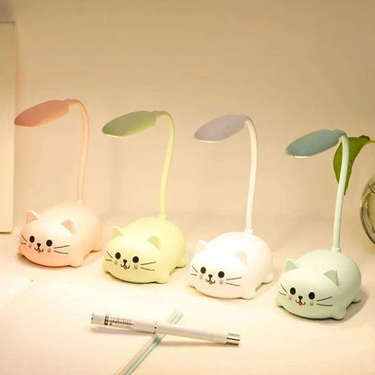 Charming Cartoon Cat LED Desk Lamp - Rechargeable, Adjustable, and Perfect for Kids' Rooms and Study Spaces
