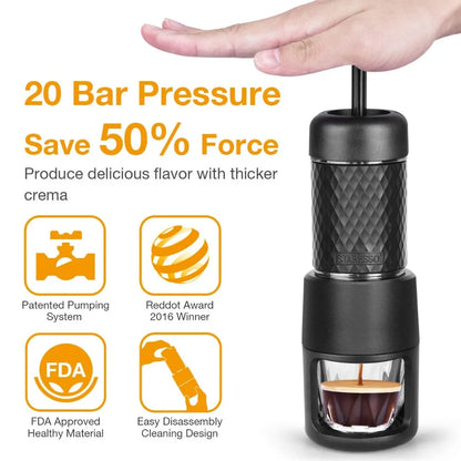 Experience Barista Quality Coffee Anywhere with the STARESSO Second Generation Portable Coffee Maker - 15 Bar Manual Espresso Machine