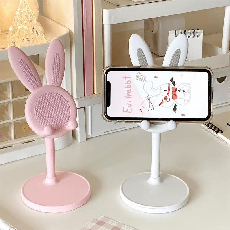 Adorable Adjustable Cute Rabbit Phone Stand - Perfect for iPhone, Samsung, Xiaomi, iPad & More - Ideal for Home & Office Use