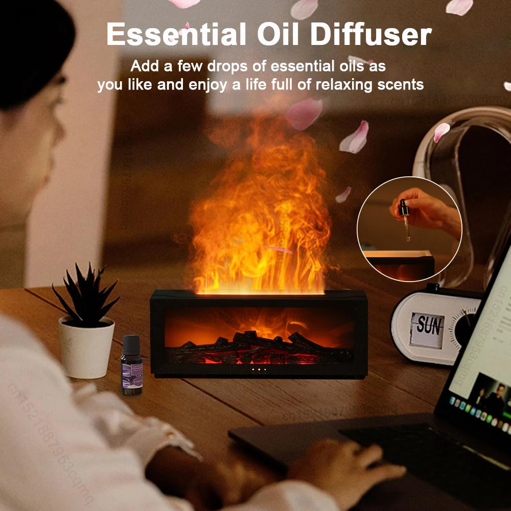 Transform Your Space with the Aroma Humidifier Flame Essential Oil Diffuser - Enjoy Soothing Aromatherapy and Vibrant RGB Lighting with Remote Control