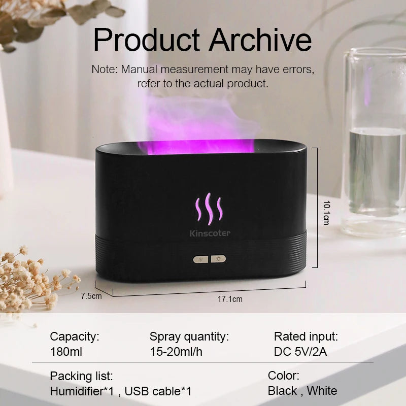 Transform Your Space with the KINSCOTER Ultrasonic Aroma Diffuser - Cool Mist Maker and LED Essential Oil Flame Lamp