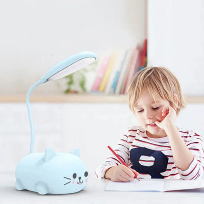 Charming Cartoon Cat LED Desk Lamp - Rechargeable, Adjustable, and Perfect for Kids' Rooms and Study Spaces