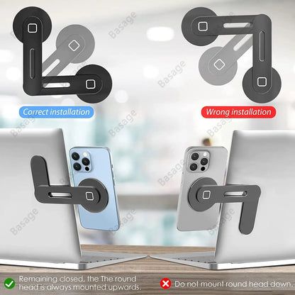 Revolutionize Your Workspace with the Slim & Foldable Magnetic Laptop Phone Holder for iPhone 14/13/12 and All Smartphones