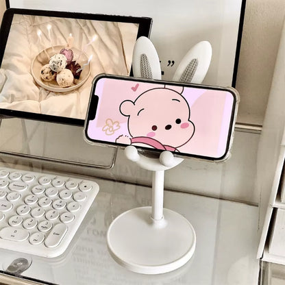 Adorable Adjustable Cute Rabbit Phone Stand - Perfect for iPhone, Samsung, Xiaomi, iPad & More - Ideal for Home & Office Use